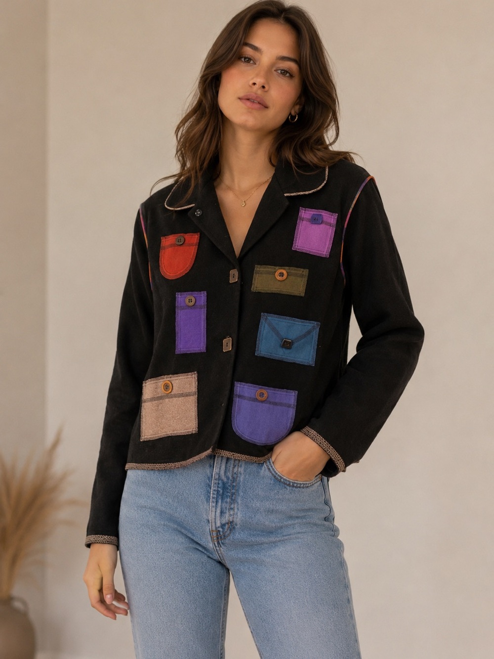 Lynn Murray 100% Wool Patchwork Artwear Jacket Size Medium